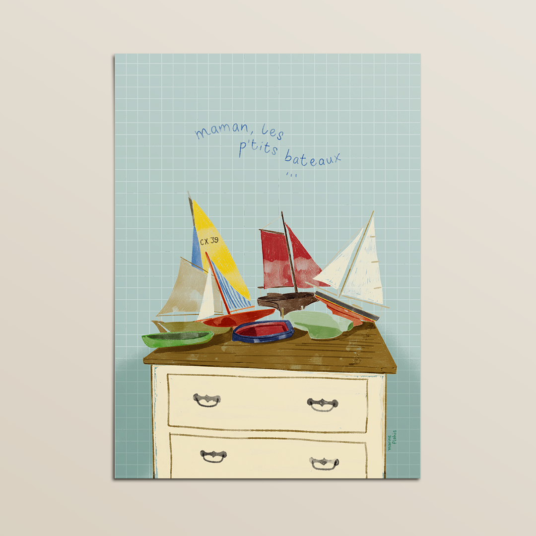 Illustration créée en Bretagne par Marine Flohic | Boutique Carte postale Maman les petits bateaux format A6
